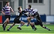24 February 2020; Harry Ennis of Terenure College is tackled by Fabien Fleetwood, left, and Robert Roe of Cistercian College Roscrea during the Bank of Ireland Leinster Schools Junior Cup Second Round match between Cistercian College Roscrea and Terenure College at Energia Park in Dublin. Photo by Piaras Ó Mídheach/Sportsfile