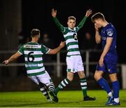 24 February 2020; Rhys Marshall celebrates with his Shamrock Rovers team-mate Greg Bolger, left, after scoring his side's second goal during the SSE Airtricity League Premier Division match between Waterford United and Shamrock Rovers at the RSC in Waterford. Photo by Stephen McCarthy/Sportsfile