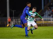 24 February 2020; Andre Burley of Waterford United pulls Dean Williams of Shamrock Rovers resulting in a yellow and subsequent red card during the SSE Airtricity League Premier Division match between Waterford and Shamrock Rovers at the RSC in Waterford. Photo by Stephen McCarthy/Sportsfile