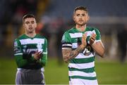 24 February 2020; Lee Grace and Dean Williams, left, of Shamrock Rovers following the SSE Airtricity League Premier Division match between Waterford United and Shamrock Rovers at the RSC in Waterford. Photo by Stephen McCarthy/Sportsfile