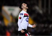 24 February 2020; Jordan Flores of Dundalk celebrates after scoring his side's third goal during the SSE Airtricity League Premier Division match between Dundalk and Cork City at Oriel Park in Dundalk, Louth. Photo by Seb Daly/Sportsfile