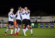 24 February 2020; Jordan Flores of Dundalk, centre, celebrates with team-mates, from left, Darragh Leahy, Sean Hoare, and Chris Shields after scoring his side's third goal during the SSE Airtricity League Premier Division match between Dundalk and Cork City at Oriel Park in Dundalk, Louth. Photo by Seb Daly/Sportsfile