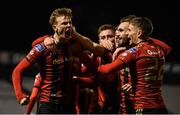 24 February 2020; Kris Twardek of Bohemians, left, celebrates with team-mates after scoring his side's second goal of the game during the SSE Airtricity League Premier Division match between Bohemians and Sligo Rovers at Dalymount Park in Dublin. Photo by Eóin Noonan/Sportsfile