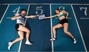 25 February 2020; Marcus Lawler of St. L. O'Toole AC, Carlow, left, and Ciara Neville of Emerald AC, Limerick, during the Irish Life Health National Senior Indoor Championships Launch 2020 at National Indoor Arena on the Sport Ireland National Sports Campus in Abbotstown, Dublin. Photo by David Fitzgerald/Sportsfile