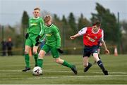 22 February 2020; Brandon Cassidy of Carlow JDL in action against Kevin Kitterick of Mayo SL during the U15 SFAI Subway National Plate Final match between Mayo SL and Carlow JDL at Mullingar Athletic FC in Gainestown, Co. Westmeath. Photo by Seb Daly/Sportsfile