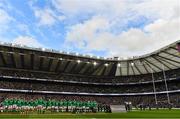 23 February 2020; The Ireland team stand for Ireland's Call prior to the Guinness Six Nations Rugby Championship match between England and Ireland at Twickenham Stadium in London, England. Photo by Brendan Moran/Sportsfile