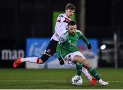 24 February 2020; Dylan McGlade of Cork City and Sean Gannon of Dundalk during the SSE Airtricity League Premier Division match between Dundalk and Cork City at Oriel Park in Dundalk, Louth. Photo by Ben McShane/Sportsfile
