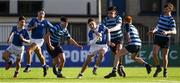 25 February 2020; Evan Moynihan of St Mary’s College is tackled by Daniel Ruane of St Vincent’s Castleknock College during the Bank of Ireland Leinster Schools Junior Cup Second Round match between St Vincent’s Castleknock College and St Mary’s College at Energia Park in Dublin. Photo by Daire Brennan/Sportsfile