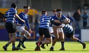 25 February 2020; Aaron O’Brien of St Mary’s College is tackled by Billy Dowling, left, and Sean Mahon of St Vincent’s Castleknock College during the Bank of Ireland Leinster Schools Junior Cup Second Round match between St Vincent’s Castleknock College and St Mary’s College at Energia Park in Dublin. Photo by Daire Brennan/Sportsfile