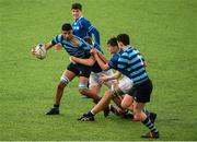 25 February 2020; Wali Khwaja of St Vincent’s Castleknock College is tackled by Ruadhán Smyth, left, and Luke Policky of St Mary’s College during the Bank of Ireland Leinster Schools Junior Cup Second Round match between St Vincent’s Castleknock College and St Mary’s College at Energia Park in Dublin. Photo by Daire Brennan/Sportsfile