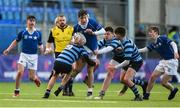 25 February 2020; Evan Moynihan of St Mary’s College is tackled by Luke Donohue of St Vincent’s Castleknock College during the Bank of Ireland Leinster Schools Junior Cup Second Round match between St Vincent’s Castleknock College and St Mary’s College at Energia Park in Dublin. Photo by Daire Brennan/Sportsfile