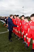 23 February 2020; John Earley, Chairman, SFAI, meeting the team prior to the U15 SFAI Subway National Championship Final match between Donegal and Cork SL at Mullingar Athletic FC in Gainestown, Co. Westmeath. Photo by Eóin Noonan/Sportsfile