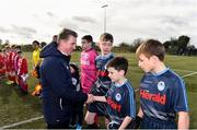 23 February 2020; John Earley, Chairman, SFAI, meeting the teams prior to the U13 SFAI Subway Liam Miller Cup National Championship Final match between Cork SL and DDSL at Mullingar Athletic FC in Gainestown, Co. Westmeath. Photo by Eóin Noonan/Sportsfile