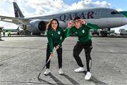 26 February 2020; The Olympic Federation of Ireland will fly athletes in business class to the Olympic Games in Tokyo with Qatar Airways. With less than five months left until the Opening Ceremony in Tokyo, the composition of Team Ireland is starting to take real shape. Qatar Airways has a 5 star rating by Skytrax, which also awarded the airline 'World's Best Business Class'. Athletes will benefit from the full lie flat beds and catering to suit their nutritional routine. The mood lighting will adjust the athletes' body clock to the Tokyo time zone and the cabin is pressureised to a lower altitude which equates to more oxygen and less travel fatigue. In attendance at the announcement are Hockey player Anna O'Flanagan and swimmer Darragh Greene. Photo by Brendan Moran/Sportsfile