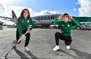 26 February 2020; The Olympic Federation of Ireland will fly athletes in business class to the Olympic Games in Tokyo with Qatar Airways. With less than five months left until the Opening Ceremony in Tokyo, the composition of Team Ireland is starting to take real shape. Qatar Airways has a 5 star rating by Skytrax, which also awarded the airline 'World's Best Business Class'. Athletes will benefit from the full lie flat beds and catering to suit their nutritional routine. The mood lighting will adjust the athletes' body clock to the Tokyo time zone and the cabin is pressureised to a lower altitude which equates to more oxygen and less travel fatigue. In attendance at the announcement are Hockey player Anna O'Flanagan and swimmer Darragh Greene. Photo by Brendan Moran/Sportsfile