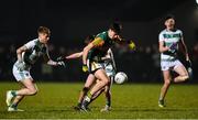 26 February 2020; Paul O'Shea of Kerry in action against James McCarthy, left, and Cormac Woulfe of Limerick during the Munster GAA Football U20 Championship Semi-Final match between Limerick and Kerry at Mick Neville Park in Rathkeale, Limerick. Photo by Diarmuid Greene/Sportsfile