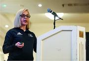 28 February 2020; Carol Maybury of Leinster Rugby speaks during Kildare Sports Partnership’s Back to Basics Seminar at The Keadeen Hotel in Newbridge, Kildare. Photo by Harry Murphy/Sportsfile