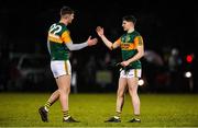 26 February 2020; Sean Quillter, left, and Patrick Darcy of Kerry celebrate after the Munster GAA Football U20 Championship Semi-Final match between Limerick and Kerry at Mick Neville Park in Rathkeale, Limerick. Photo by Diarmuid Greene/Sportsfile