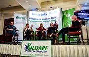 28 February 2020; A general view of the Women In Sport Discussion Panel, from left, Lead of Women in Sport at Sport Ireland Nora Stapleton, Former Irish Rugby International Alison Miller, Former FAI International Women's U17 Coach Laura Cusack and All Star Camogie Player Aoife Murray in conversation with MC Ray D'Arcy during Kildare Sports Partnership’s Back to Basics Seminar at Keadeen Hotel in Newbridge, Kildare. Photo by Harry Murphy/Sportsfile