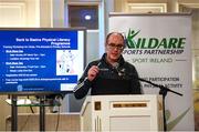 28 February 2020; Syl Merrins of Kildare Sports Partnership speaks during Kildare Sports Partnership’s Back to Basics Seminar at Keadeen Hotel in Newbridge, Kildare. Photo by Harry Murphy/Sportsfile