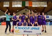 27 February 2020; Skibbereen Community School players celebrate with the cup following the Basketball Ireland All-Ireland Schools U16C Boys League Final between De La Salle Churchtown and Skibbereen CS at National Basketball Arena in Dublin. Photo by Eóin Noonan/Sportsfile