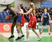 27 February 2020; Michelle Ugwah of SMGS Blarney in action against Aisling Doughty of Virginia College during the Basketball Ireland All-Ireland Schools U16A Girls League Final between SMGS Blarney and Virginia College, Cavan at National Basketball Arena in Dublin. Photo by Eóin Noonan/Sportsfile