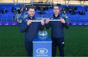 27 February 2020; Leinster coach development officers John Bagnall, left, and Damien McCabe during the Bank of Ireland Leinster Schools Junior Cup Semi-Final Draw at Energia Park in Dublin. Photo by Matt Browne/Sportsfile