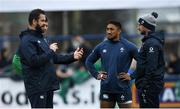 28 February 2020; Head coach Andy Farrell, left, Ross Byrne, behind, Bundee Aki, and Assistant coach Mike Catt during an Ireland Rugby open training session at Energia Park in Donnybrook, Dublin. Photo by Ramsey Cardy/Sportsfile