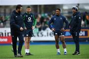 28 February 2020; Head coach Andy Farrell, left, Ross Byrne, Bundee Aki, and Assistant coach Mike Catt during an Ireland Rugby open training session at Energia Park in Donnybrook, Dublin. Photo by Ramsey Cardy/Sportsfile