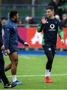 28 February 2020; Jonathan Sexton, right, and Bundee Aki during an Ireland Rugby open training session at Energia Park in Donnybrook, Dublin. Photo by Ramsey Cardy/Sportsfile