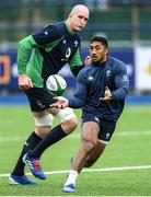28 February 2020; Bundee Aki, right, and Devin Toner during an Ireland Rugby open training session at Energia Park in Donnybrook, Dublin. Photo by Ramsey Cardy/Sportsfile