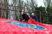 28 February 2020; Shelbourne supporters John McGouran, Left, and Eamon White place a flag ahead of the SSE Airtricity League Premier Division match between Shelbourne and St Patrick's Athletic at Tolka Park in Dublin. Photo by Michael P Ryan/Sportsfile