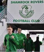 28 February 2020; Brandon Kavanagh of Shamrock Rovers leads his team-mates out for the warm-up ahead of the SSE Airtricity League Premier Division match between Shamrock Rovers and Dundalk at Tallaght Stadium in Dublin. Photo by Ben McShane/Sportsfile