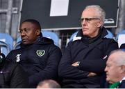 28 February 2020; Republic of Ireland manager Mick McCarthy, right, with assistant coach Terry Connor in attendance ahead of the SSE Airtricity League Premier Division match between Shamrock Rovers and Dundalk at Tallaght Stadium in Dublin. Photo by Ben McShane/Sportsfile