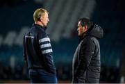 28 February 2020; Leinster head coach Leo Cullen and Glasgow Warriors head coach Dave Rennie in conversation prior to the Guinness PRO14 Round 13 match between Leinster and Glasgow Warriors at the RDS Arena in Dublin. Photo by Diarmuid Greene/Sportsfile