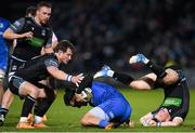 28 February 2020; James Lowe of Leinster in action against Pete Horne, left, and George Horne of Glasgow Warriors  during the Guinness PRO14 Round 13 match between Leinster and Glasgow Warriors at the RDS Arena in Dublin. Photo by Ramsey Cardy/Sportsfile