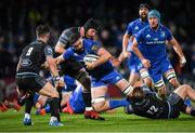 28 February 2020; Josh Murphy of Leinster is tackled by Tim Swinson, left, and Matt Fagerson of Glasgow Warriors  during the Guinness PRO14 Round 13 match between Leinster and Glasgow Warriors at the RDS Arena in Dublin. Photo by Ramsey Cardy/Sportsfile