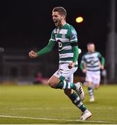 28 February 2020; Dylan Watts of Shamrock Rovers celebrates after scoring his side's first goal during the SSE Airtricity League Premier Division match between Shamrock Rovers and Dundalk at Tallaght Stadium in Dublin. Photo by Ben McShane/Sportsfile