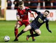 28 February 2020; Ronan Hale of St Patrick's Athletic in action against Daniel O’Reilly of Shelbourne during the SSE Airtricity League Premier Division match between Shelbourne and St Patrick's Athletic at Tolka Park in Dublin. Photo by Michael P Ryan/Sportsfile