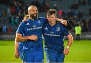 28 February 2020; Scott Fardy and Ryan Baird of Leinster celebrate after the Guinness PRO14 Round 13 match between Leinster and Glasgow Warriors at the RDS Arena in Dublin. Photo by Diarmuid Greene/Sportsfile