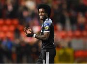 28 February 2020; Walter Figueira of Derry City celebrates after the the SSE Airtricity League Premier Division match between Derry City and Bohemians at the Ryan McBride Brandywell Stadium in Derry. Photo by Oliver McVeigh/Sportsfile