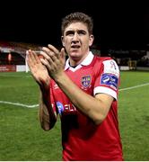 28 February 2020; Oscar Brennan of Shelbourne celebrates following the SSE Airtricity League Premier Division match between Shelbourne and St Patrick's Athletic at Tolka Park in Dublin. Photo by Michael P Ryan/Sportsfile