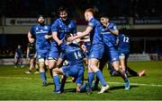 28 February 2020; Dave Kearney of Leinster is congratulated by team-mates after scoring the last try of the game during the Guinness PRO14 Round 13 match between Leinster and Glasgow Warriors at the RDS Arena in Dublin. Photo by Diarmuid Greene/Sportsfile