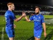 28 February 2020; Ciarán Frawley and Jamison Gibson-Park of Leinster celebrate after the Guinness PRO14 Round 13 match between Leinster and Glasgow Warriors at the RDS Arena in Dublin. Photo by Diarmuid Greene/Sportsfile