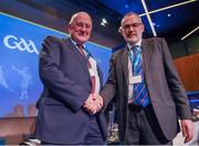 28 February 2020; Larry McCarthy, right, with Uachtarán Chumann Lúthchleas Gael John Horan after he was elected to be the 40th president of the GAA during the GAA Annual Congress 2020 at Croke Park in Dublin. Photo by Philip Fitzpatrick/Sportsfile