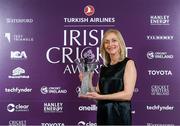 28 February 2020; Anita Tector who was presented with the Test Triangle Inter - Provincial Player of the Year award on behalf of her son, Harry Tector, during the Turkish Airlines Irish Cricket Awards 2020 at The Marker Hotel in Dublin. Photo by Matt Browne/Sportsfile