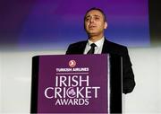 28 February 2020; Masan Mutlu, General Manager of Turkish Airlines, spekaing during the Turkish Airlines Irish Cricket Awards 2020 at The Marker Hotel in Dublin. Photo by Matt Browne/Sportsfile