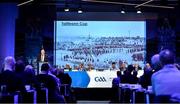 29 February 2020; Uachtarán Chumann Lúthchleas Gael John Horan speaking about the Tailteann Cup, the name of the Tier Two All-Ireland Football Championship, in his address during the GAA Annual Congress 2020 at Croke Park in Dublin. Photo by Piaras Ó Mídheach/Sportsfile