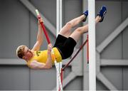 29 February 2020; Diarmuid O'Connor of Bandon AC, Cork, competing in the Senior Men's Pole Vault event during day one of the Irish Life Health National Senior Indoor Athletics Championships at the National Indoor Arena in Abbotstown in Dublin Photo by Sam Barnes/Sportsfile