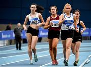 29 February 2020; Athletes, from left, Niamh O'Connor of Celbridge AC, Kildare, Sarah Glennon of Mullingar Harriers AC, Westmeath, Kate Veale of West Waterford AC, and Veronica Burke of Ballinasloe and District, Galway, competing in the Senior Women's 3000m Walk event during day one of the Irish Life Health National Senior Indoor Athletics Championships at the National Indoor Arena in Abbotstown in Dublin. Photo by Sam Barnes/Sportsfile